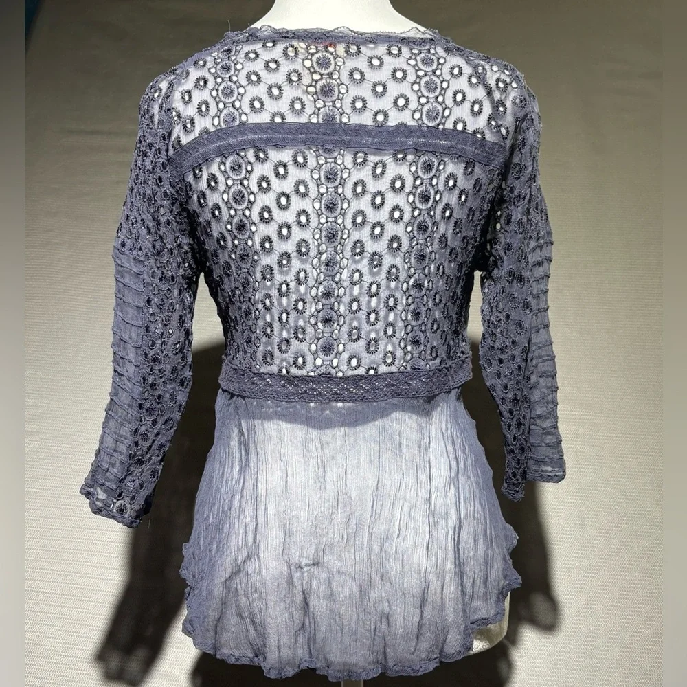 Sundance silk sheer whimsical blouse womans XS blue/gray romantic fairy ethereal - Picture 3 of 7